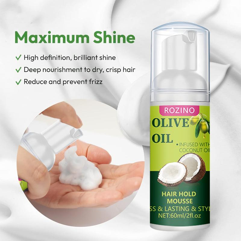 Olive Oil & Coconut Oil Hair Styling Mousse, Long-lasting Hold Hair Setting Mousse, Hair Care & Styling Product for Women & Men, Curly Haircare, Lightweight Frizz Control, Hair Styling Gel, Hair Products, Curl Defining Mousse