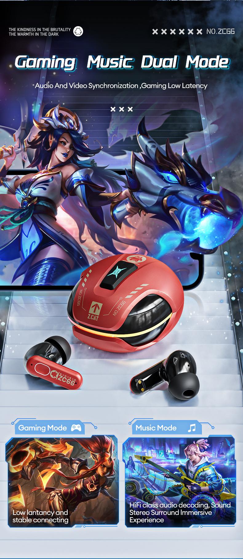 ZOMBIESCAT B5 In-Ear Wireless Headphones with Bluetooth 5.4, ANC TWS Earbuds with RGB Ambient Lighting, Ergonomic Comfort Design, IPX4 Waterproof, Audio Wireless Headsets for Music & Phone Calls