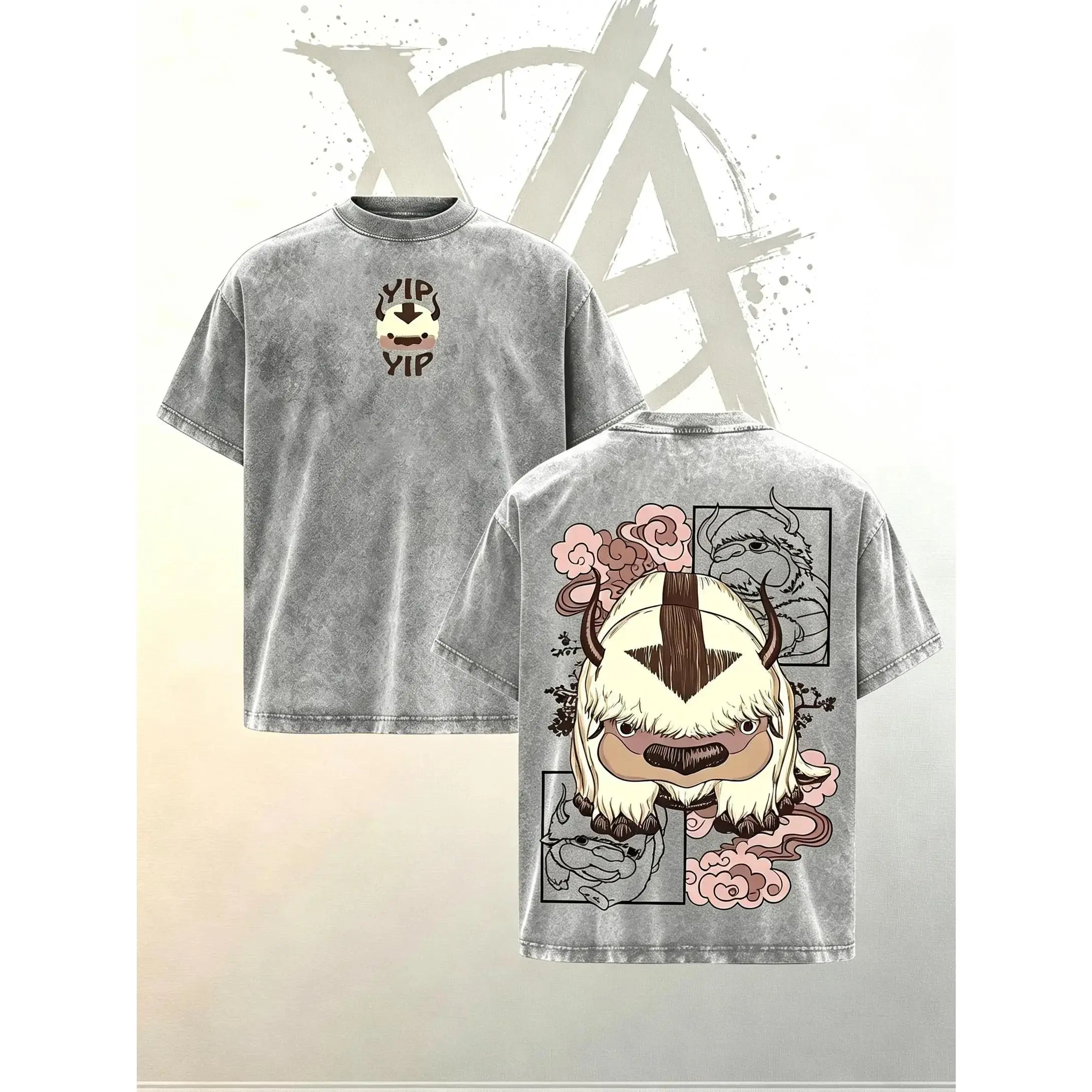 Appa Avatar The Last Airbender Vintage Washed Fitted Anime Shirt, Yip Yip Cute Graphic Tee, Cozy Aesthetic Streetwear, Heavyweight Cotton Unisex Gift graphic streetwear t-shirt gift,trendy symbol t-shirt,humor invincible shirt,,funny student shirt