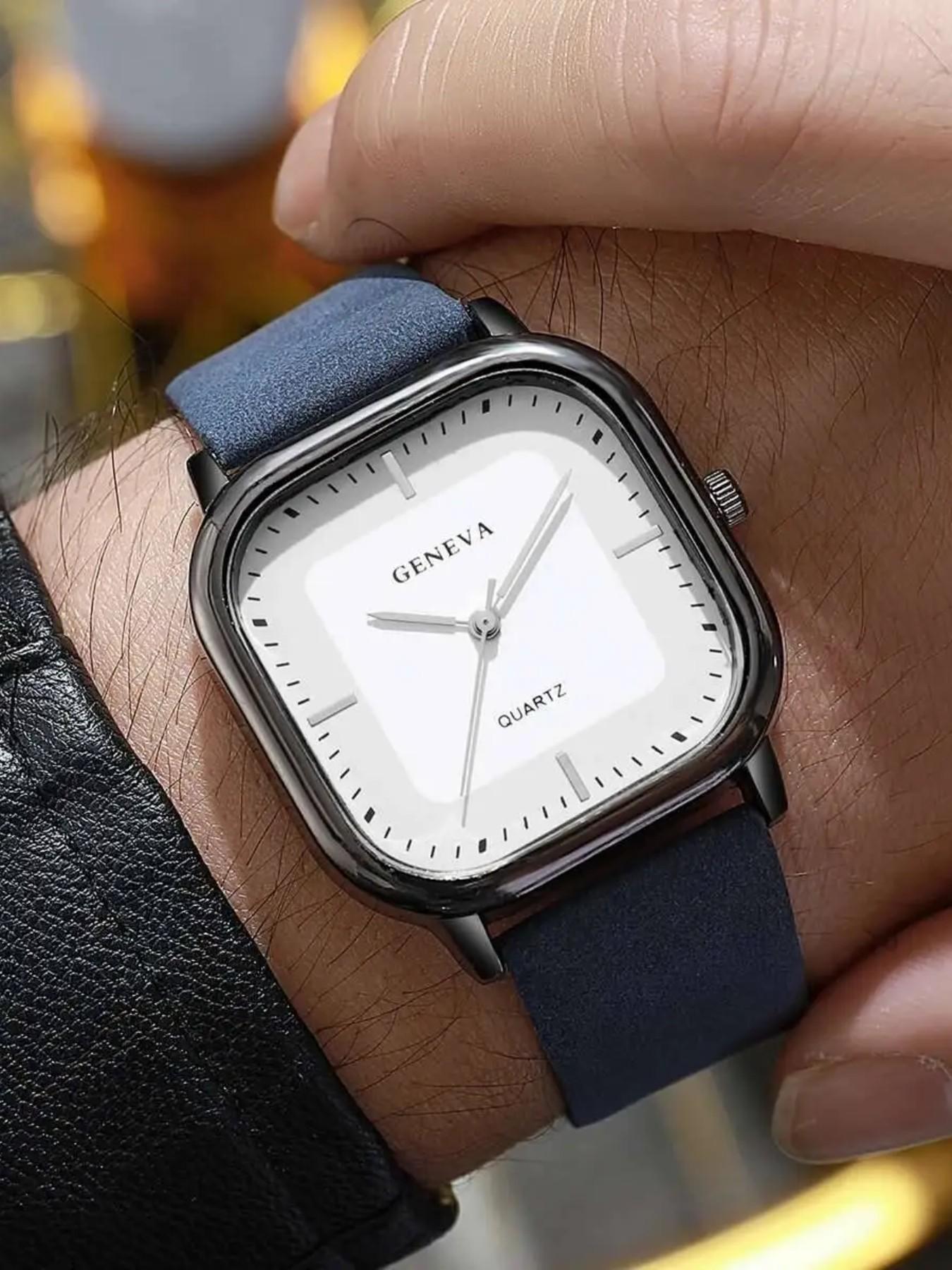 Elegant Fashion Business Leather Strap Square Men's Watch, Rectangular Analog Quartz Watch, Perfect Gift for Valentine's Day and Birthday