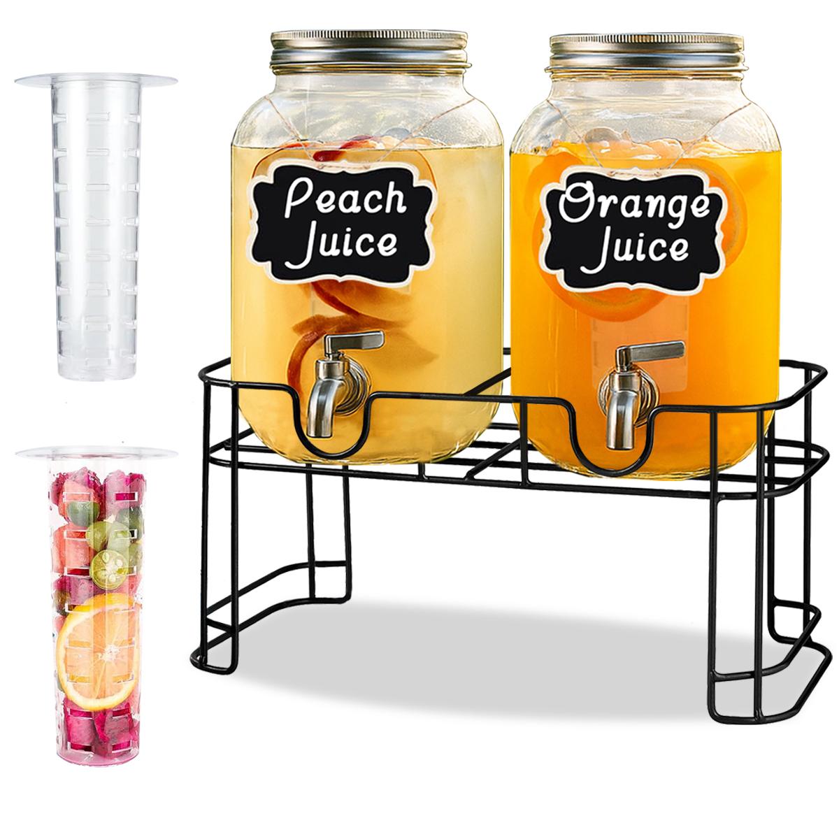 2 Packs 1 Gallon Glass Drink Dispenser with Stainless Steel Tap & Stand, Cold Beverage Dispenser, for Water, Juice, Punch, Lemonade & Parties, Decorative Labels for Home, Parties, Catering - (Cup Not Included) 2 Packs 1 Gallon Glass Drink Dispenser with Stainless Steel Tap & Stand, Cold Beverage Dispenser, for Water, Juice, Punch, Lemonade & Parties, Decorative Labels for Home, Parties, Catering - (Cup Not Included)
