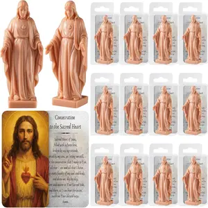 Bucherry 12 Set First Communion Gifts for Guest 2.9 Inch Mini Jesus Figurines for Car Religious Favors Sacred Heart of Jesus Statue with Prayer Cards for Christmas Easter Favors Office Desk Car Decor