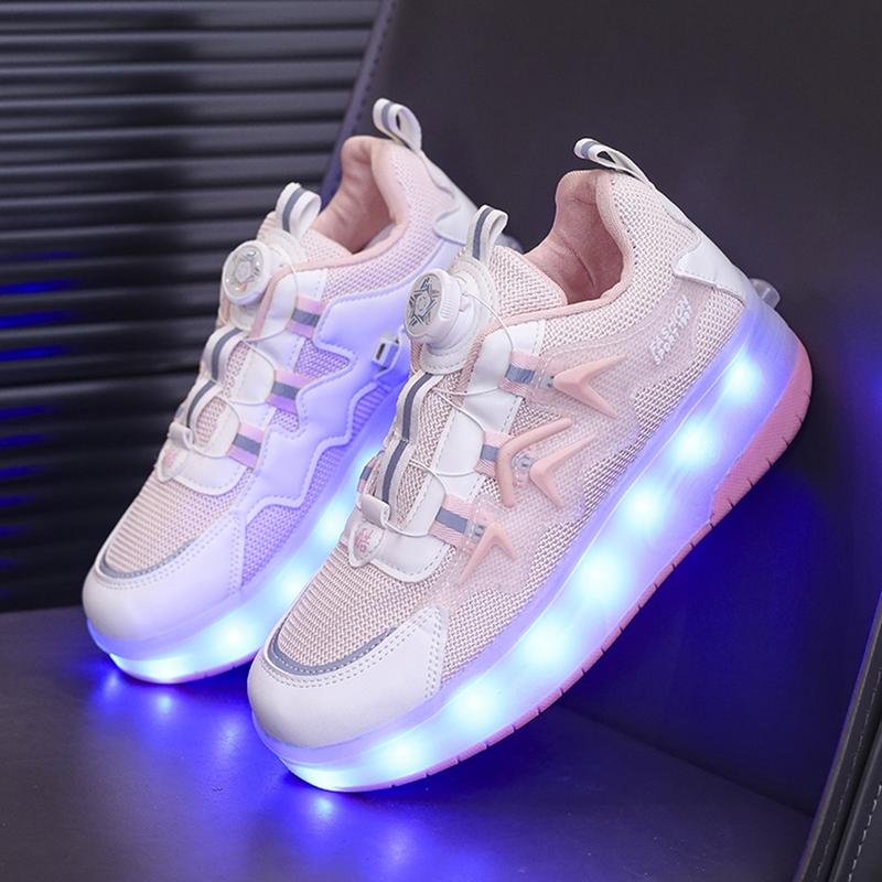 USB Charging LED Colorful Glowing Shoes, Night Light Roller Skates, Parent-Child Mesh Kids Shoes, Sports Sneakers, Fashionable Skate Shoes