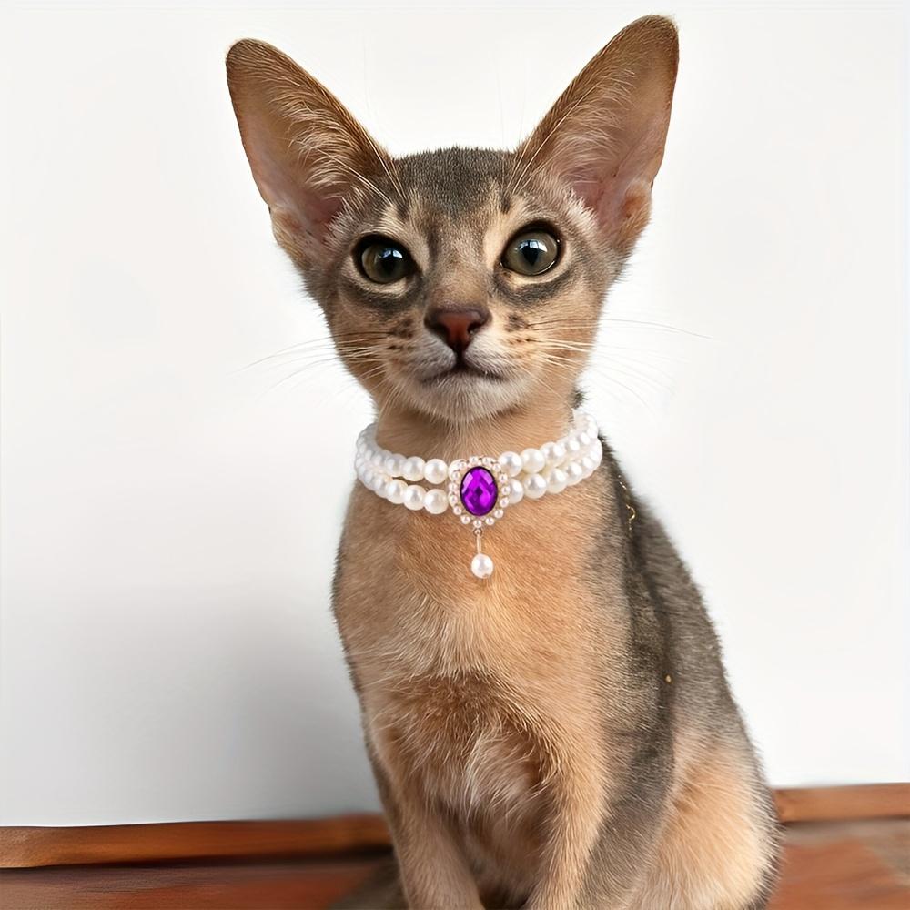 Cat Necklace, Dog Pet Cat Pearl Fashion Choker Accessory, Teddy Princess Bell Collar for Small Dogs and Schnauzers