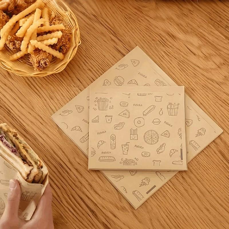 Kraft Paper Sandwich Bags, Oil-Resistant Disposable Food Bags for Hamburgers, Desserts, Fried Chicken, Leak-Proof Snack Packaging for Parties, Catering, Mobile Vendors, Weddings, Birthdays, Back-To-School Season