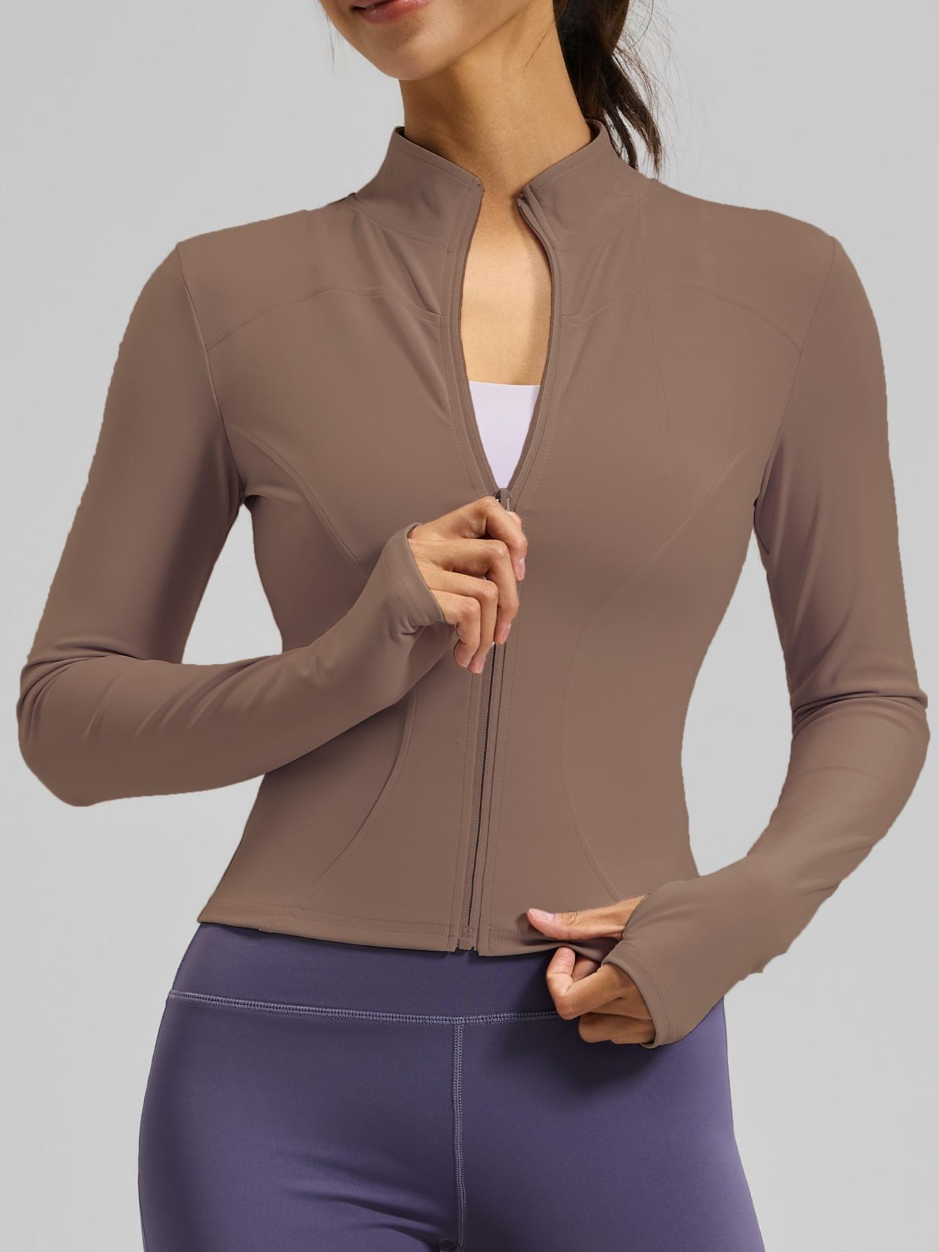 Women's Long Sleeve Yoga Jacket Set, Sports Outerwear, High Neck Zipper Closure, Quick-Dry Fitness Top, Tight-Fitting Sports Wear, Athletic Sports Clothing, 3 Piece Pack