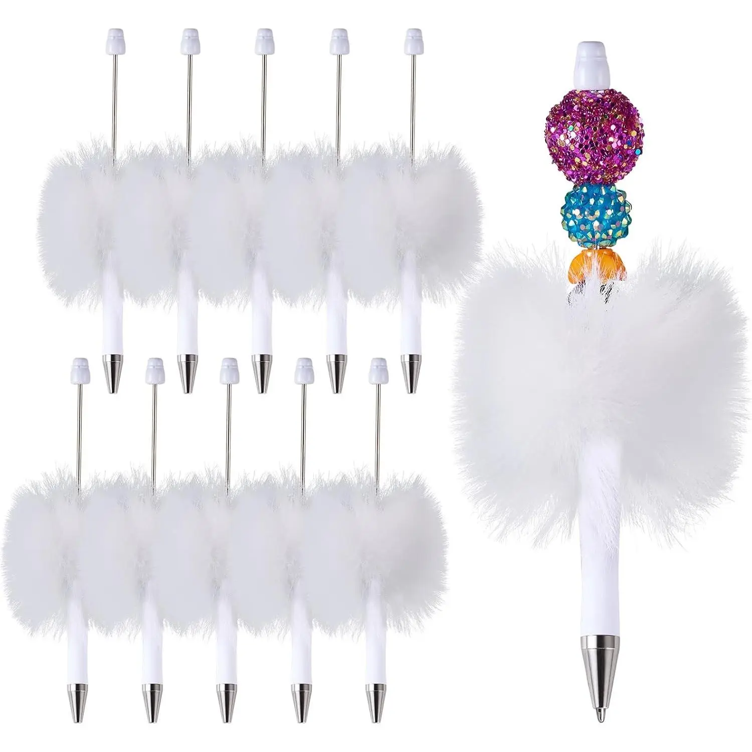 Pom Pom Beadable Pens 10 count  Ball Point Pens DIY Personalized Bead Pens with Black Ink for Pen Making Students Teacher Wedding Graduation Party  Office Supplies
