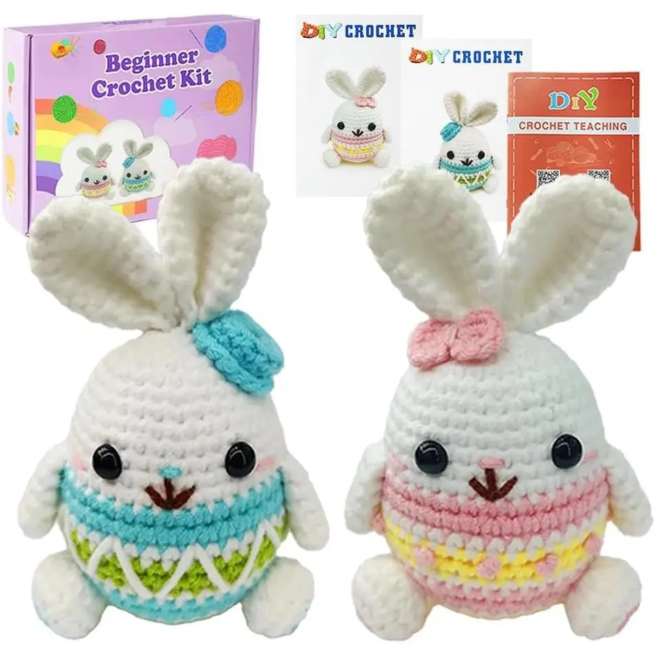 Crochet Kit for Beginners,Easter Crochet Bunny Kit with Yarn,Crochet Starter Kit for  with Video Tutorials