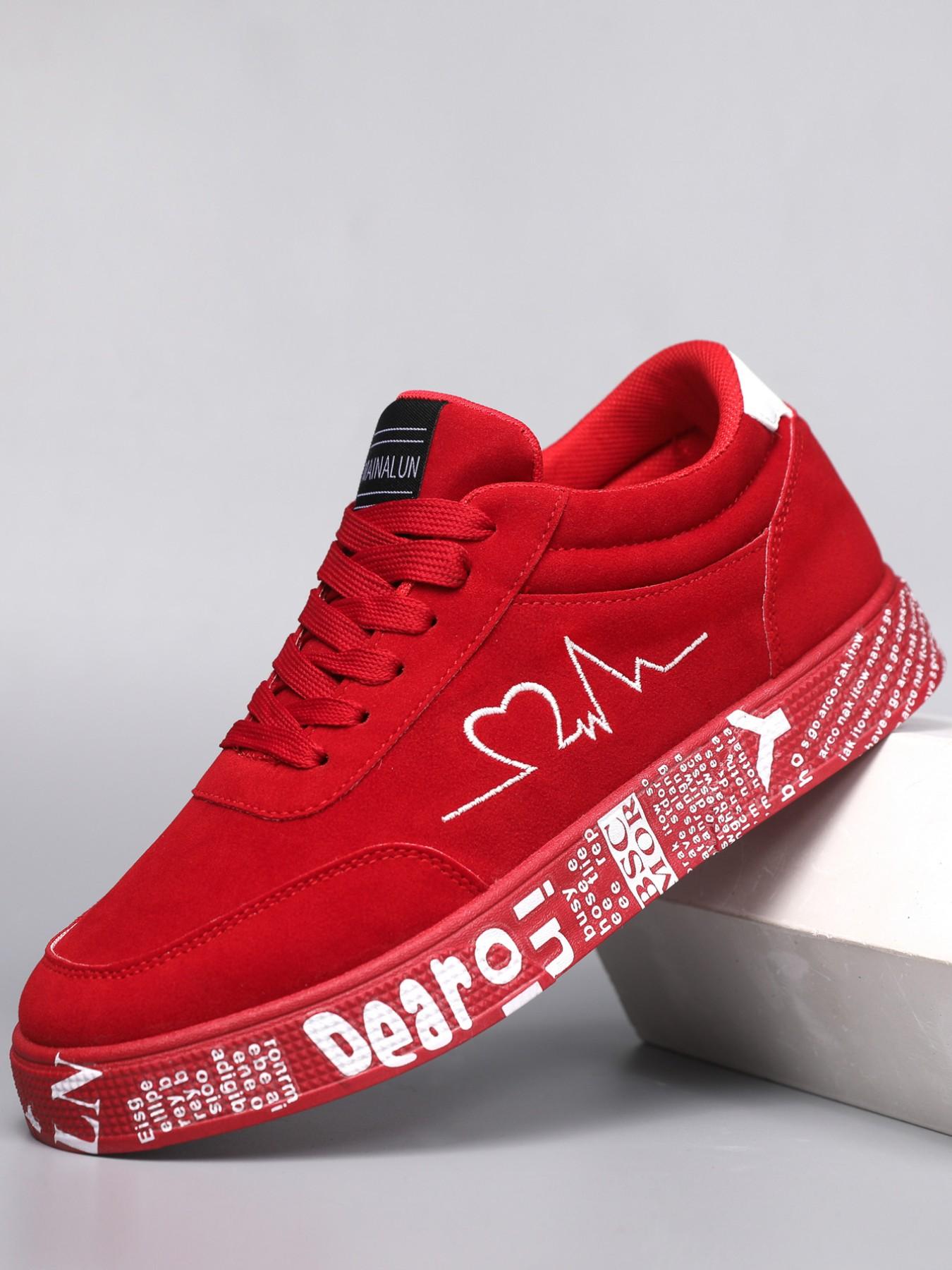 Valentine's Day Unisex Graffiti Print Thick Sole Ice Skates, Solid Color Lace-Up Low Top Running Shoes, Casual Fashion Sports Sneakers