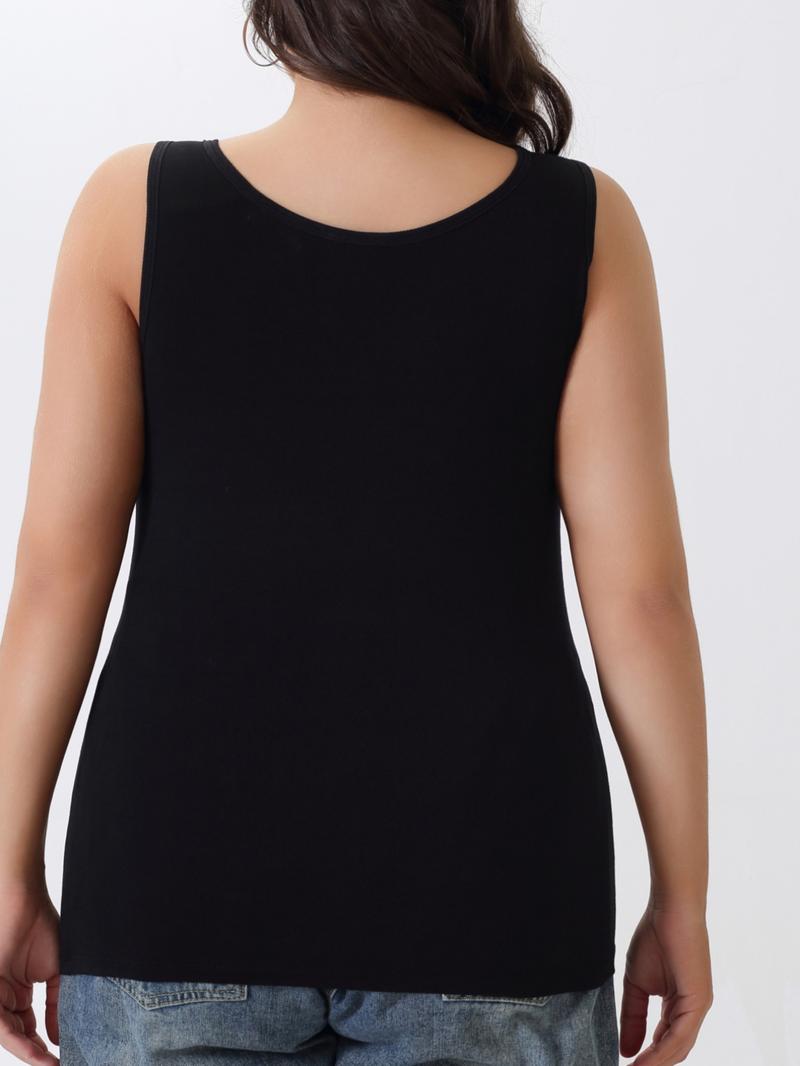 【Plus Size】 Solid Color Wireless Tanks, Soft Comfortable Breathable Tanks with Built in Bra, Women's Underwear for Daily Wear