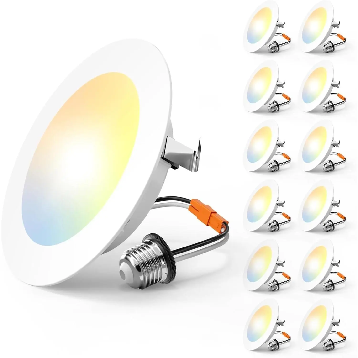 Recessed Lighting 4 Inch, 12 Pack 5CCT Flat LED Can Lights, 2700K/3000K/4000K/5000K/6000K Selectable, 7W=60W, 700LM Brightness, Retrofit Installation - ETL & FCC, White