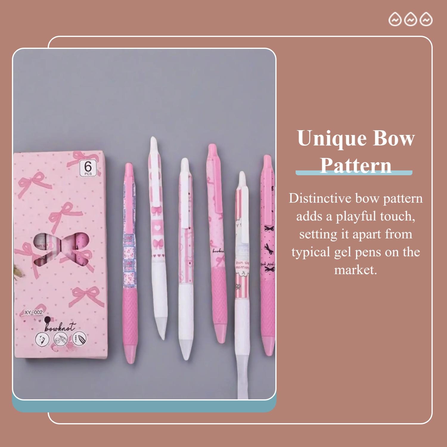 Bow Pattern Press Gel Pen, 6/12/18-Count Quick-Drying Gel Pen Set, Smooth Writing Gel Ink Pens for Home, Office and School, Japanese Aesthetic Stationery Supplies