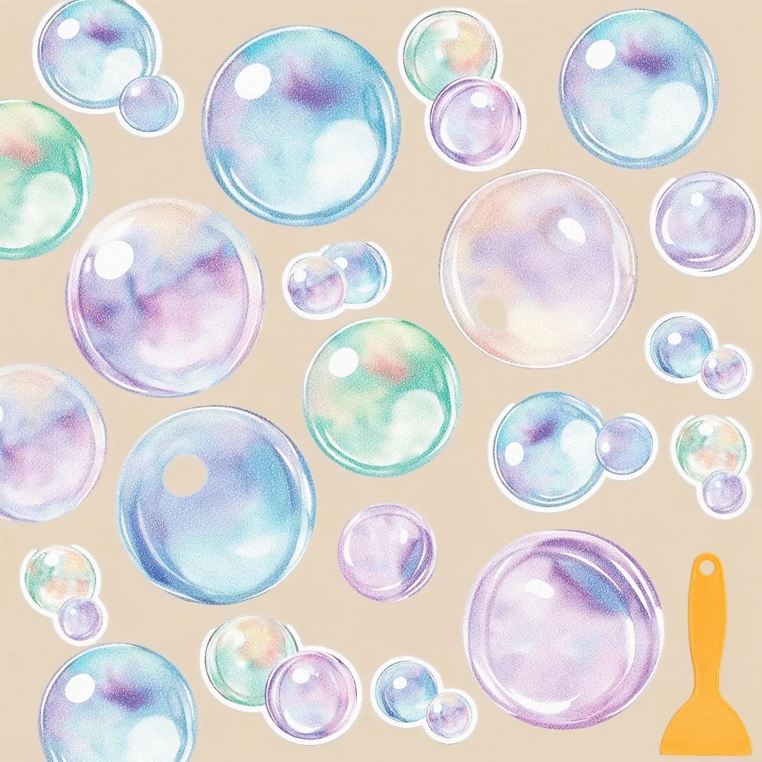 Pastel Bubble Non-Slip Bathtub Stickers 30Pcs, Anti-Slip Shower Safety Treads Adhesive Decals with Scraper