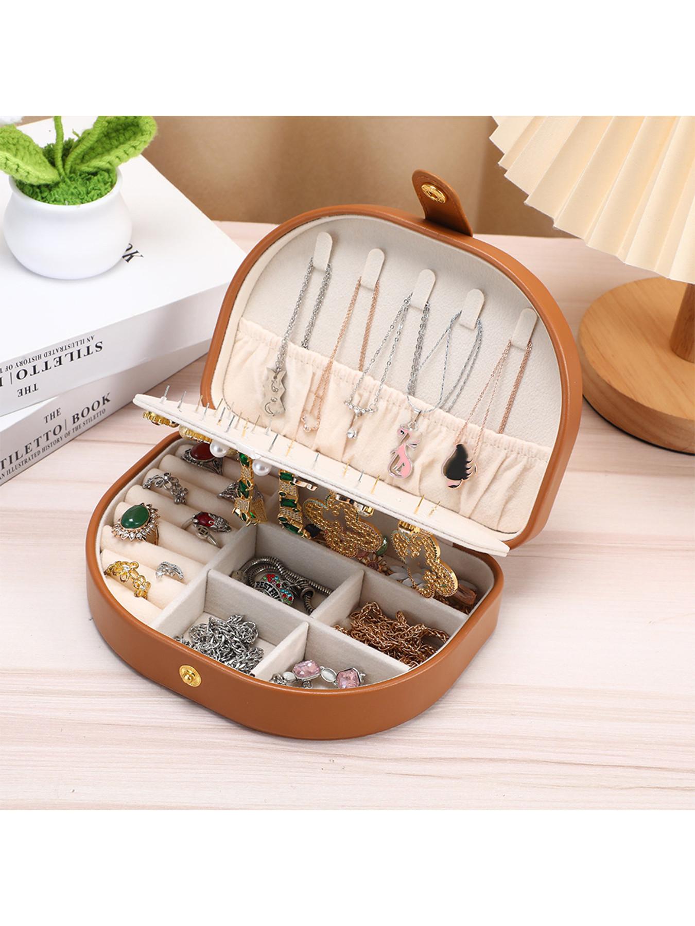 Elegant Jewelry Storage Box, Large Capacity Portable PU Leather Case, Travel Jewelry Organizer with Earring Holder, Ring and Necklace Compartment