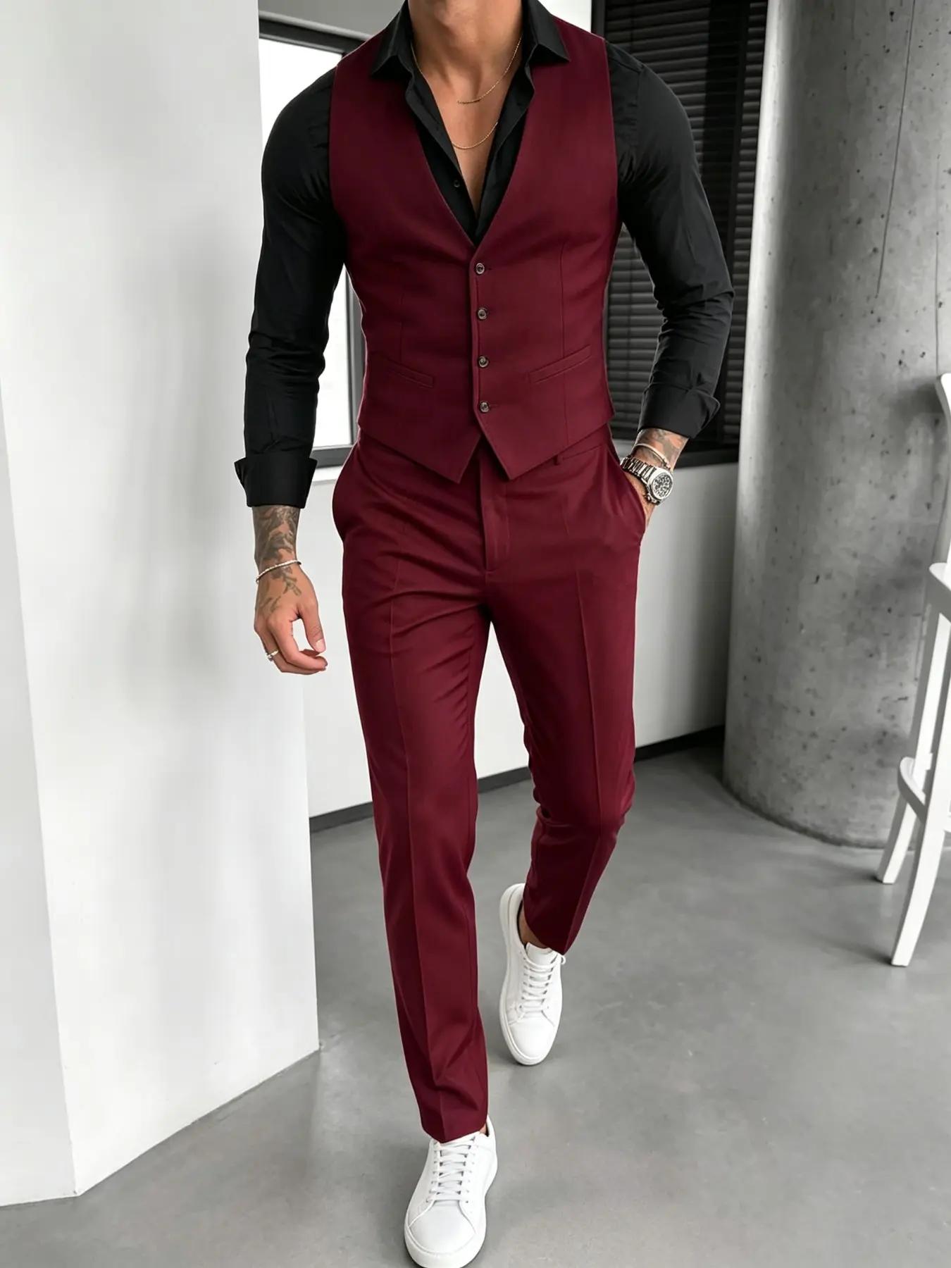 Men's Fashion Casual Striped Blazer Vest and Pants Set, Business Casual Essential, Slim-Fitting, All Seasons, Plain Surface