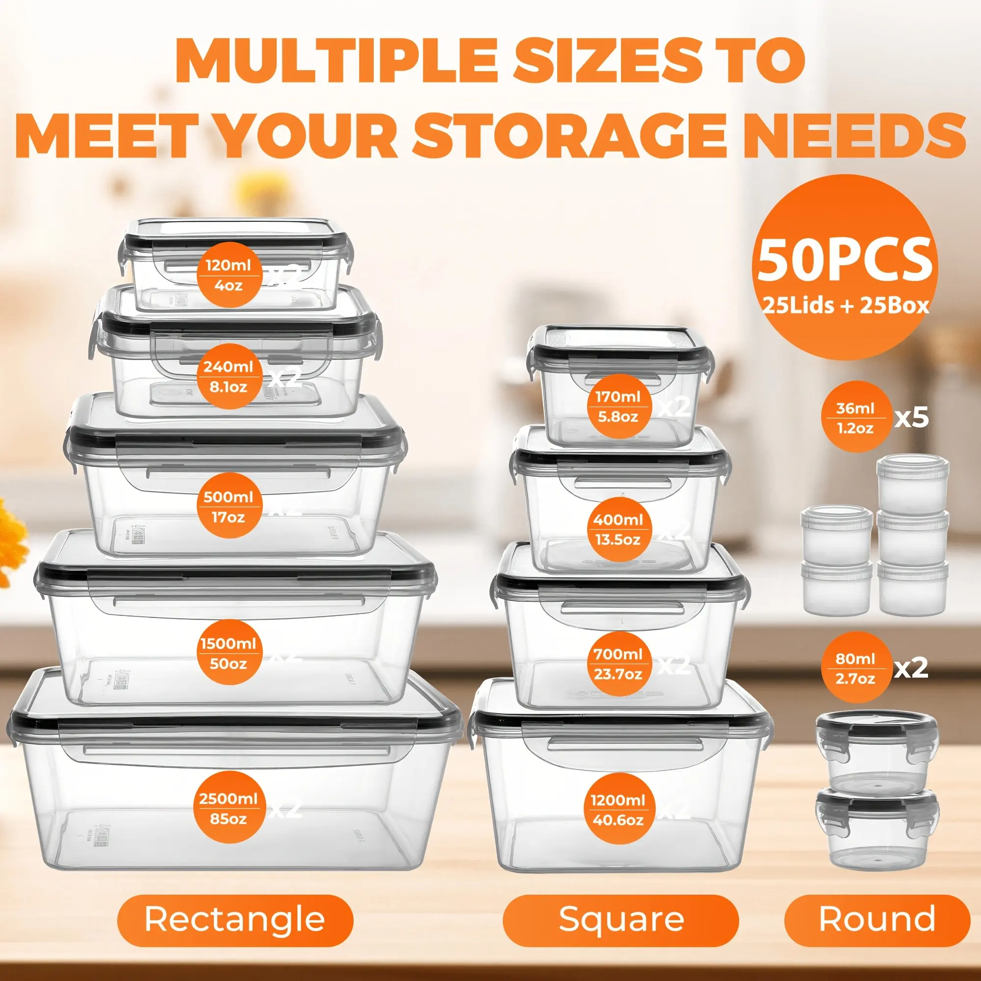 24/48/50pcs Includes 12/24/25 Containers, 12/24/25 LidsDeluxe Food Storage Container Set, High Quality - Airtight Seal, BPA-Free, Easy-Snap Lids, Stackable, Microwave Safe -, Free Labels and Kitchen Storage Marker