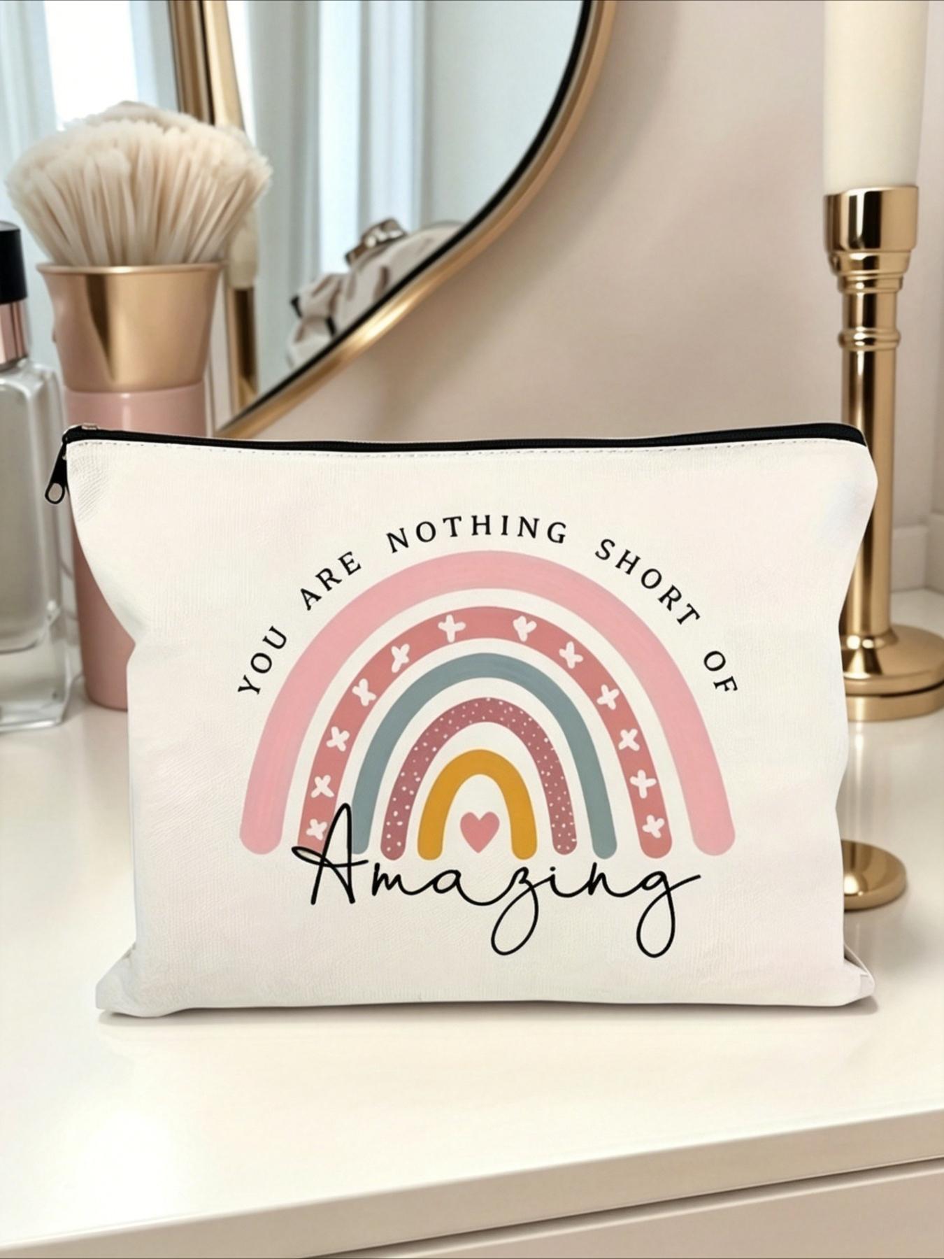 1 Inspirational Rainbow Makeup Pouch - "You Are Absolutely Amazing" Design, Zipper Closure, the Perfect Gift for Women, Best Friends, Sisters, Wives, Teachers, and Nurses - Cosmetic Storage | Motivational Accessories | Easy-Care Fabric