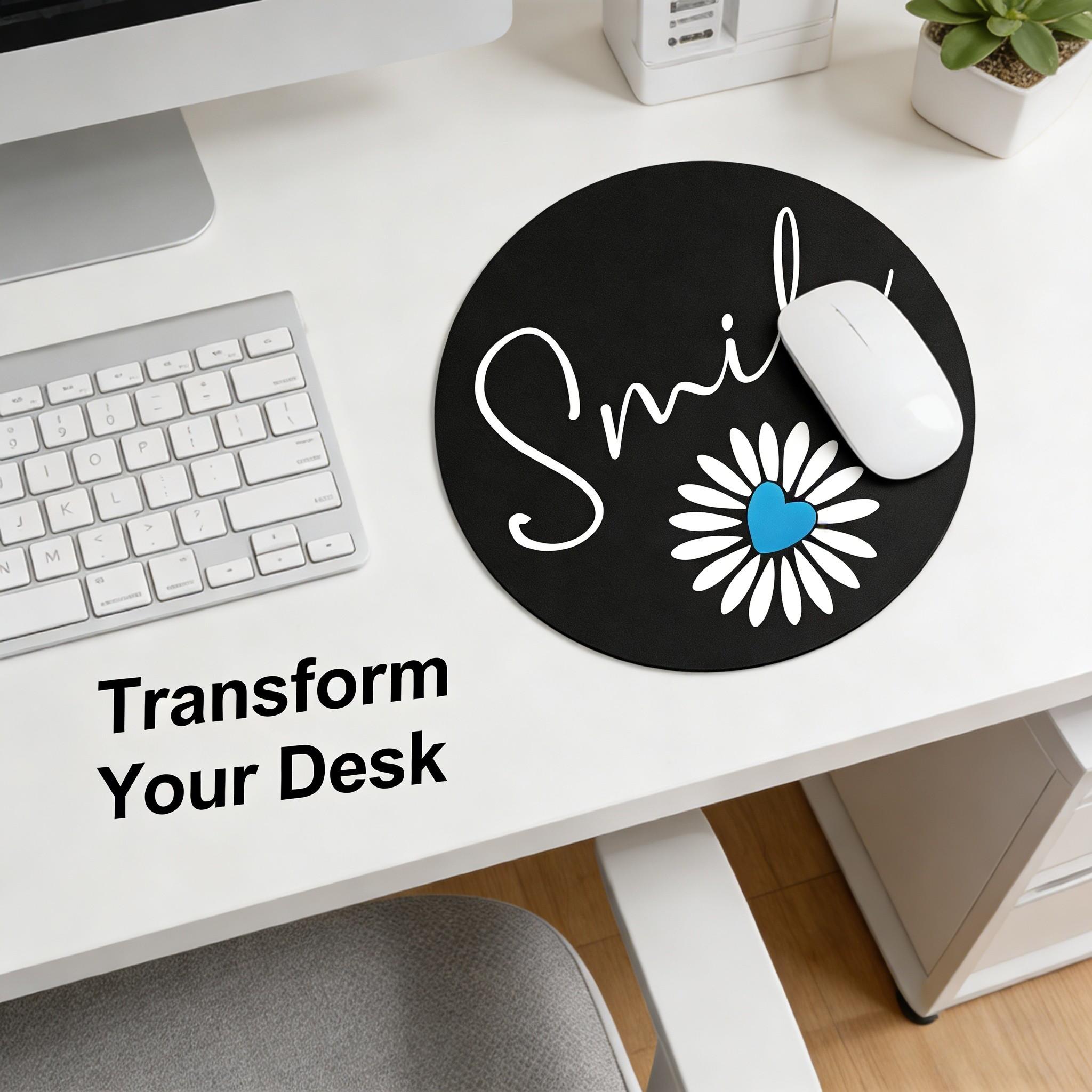 Fashionable Small Daisy Round Mouse Pad, Non-Slip Rubber Base, Gaming & Office Use, 7.87 Inch, Gift for Girls & Women