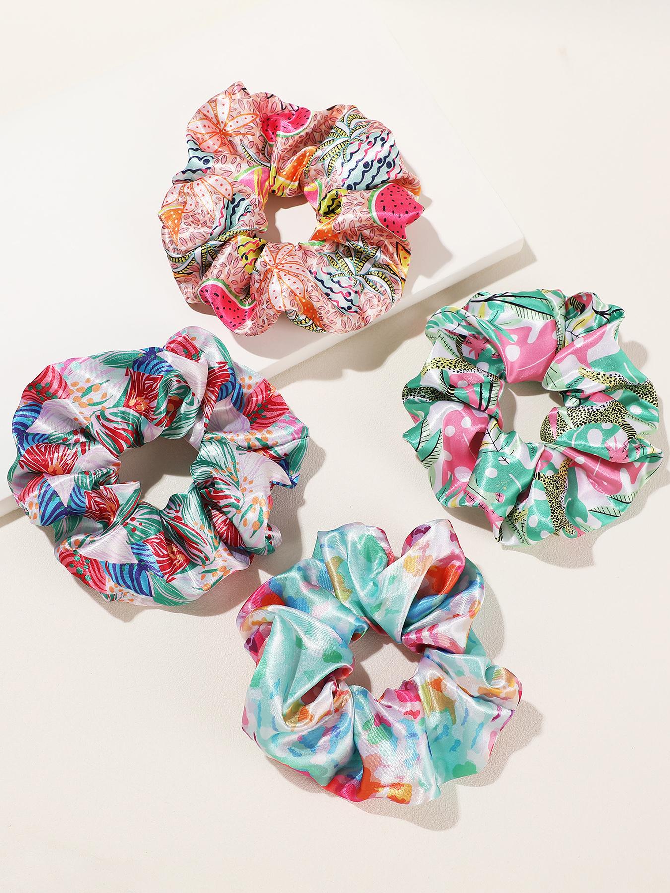 4pcs Fabric Printed Hair Ties, Cute Knot Hair Accessories, Non-Irritating Hair Bands, Casual Style, All Seasons