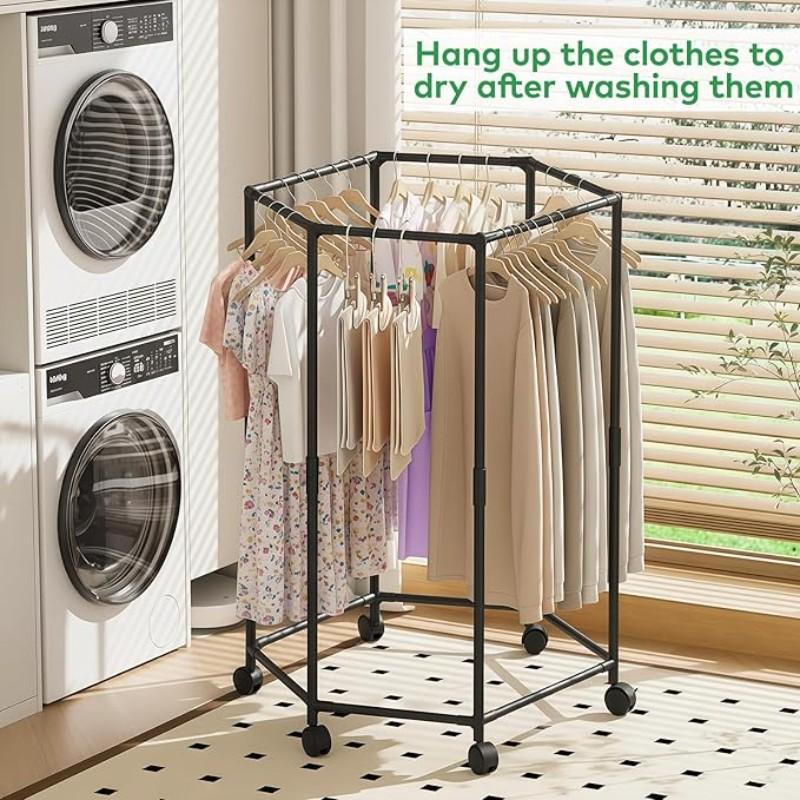 Hexagonal Rotating Clothes Hanger, Self-Standing Vertical Clothing Rack, Space-Saving for Laundry Room, Home Storage, /