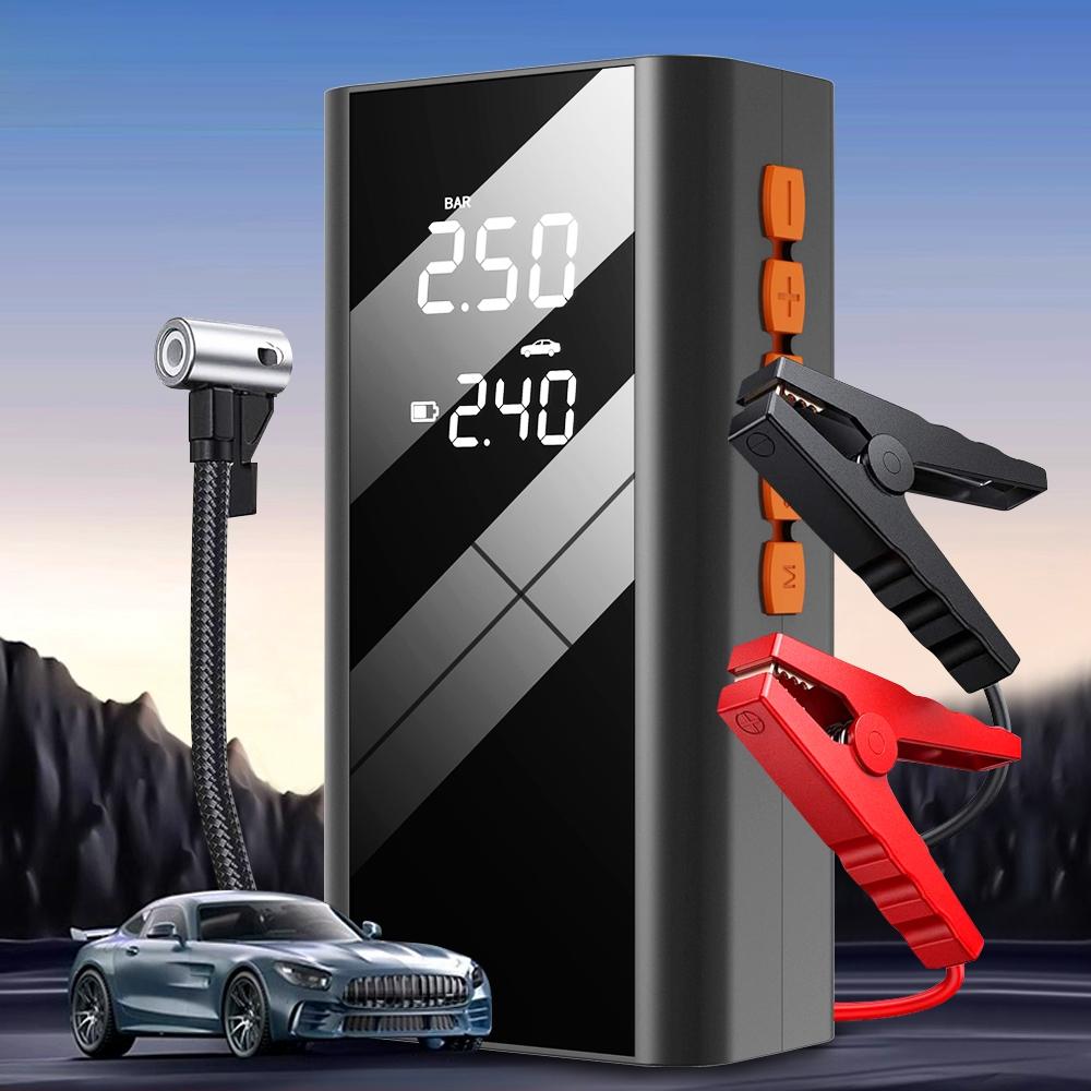 Wireless Air Pump with LED Lighting, 1 Set 12V 4-in-1 Portable Vehicle Battery Jump Starter, Emergency SOS Light, Digital Display, Smart Clip, Tire Pressure Monitor, Autos, Vehicle, Automotive Tire Inflator, Cordless Tire Inflator