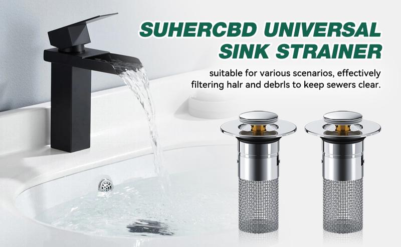 Pop Up Bathroom Sink Drain Strainer Hair Catcher, Sink Drain Stopper with Removable Stainless Steel Filter Basket, for US Universal Bathroom Kitchen Basin Sink Stopper Replacement,Christmas New Year Gift