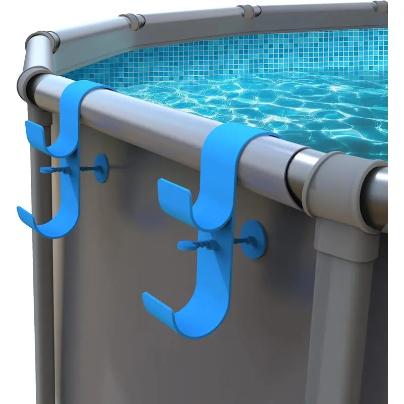 Adjustable Above Ground Pool Pole Hanger, Poolside Skimmer Net and Brush Holder Hook, Tool Free Pool Equipment Organizer for Telescopic Poles, Hoses and Towels, Summer Pool Accessories