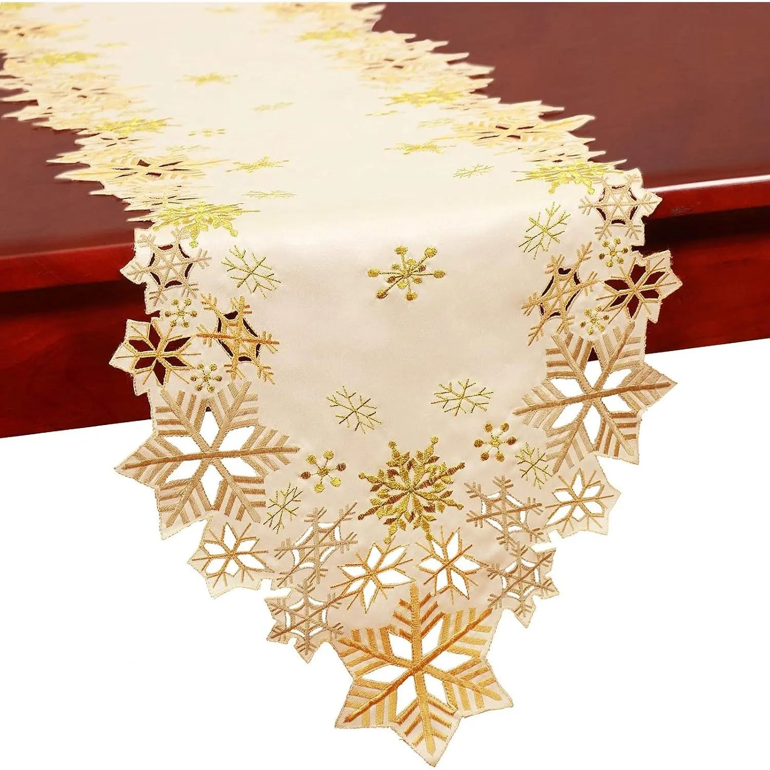 Embroidered  Snowflakes Table Runners for Christmas Holiday and Winter (, 14×69 inches)