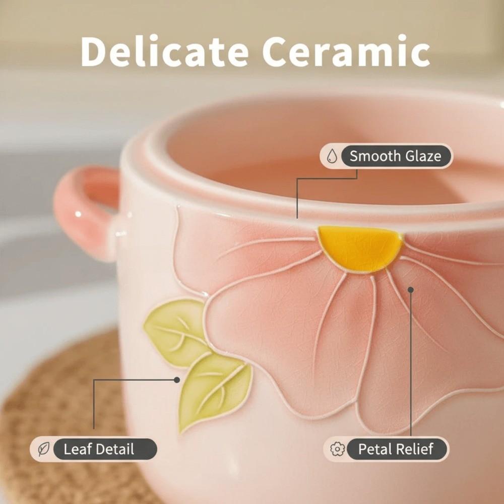 Cherry Blossom Pattern Ceramic Covered Steamer Pot, Food Steamer, 600ML Capacity, Elegant Dual Lid Soup Bowl, Ideal Gift for Kitchen and Restaurants