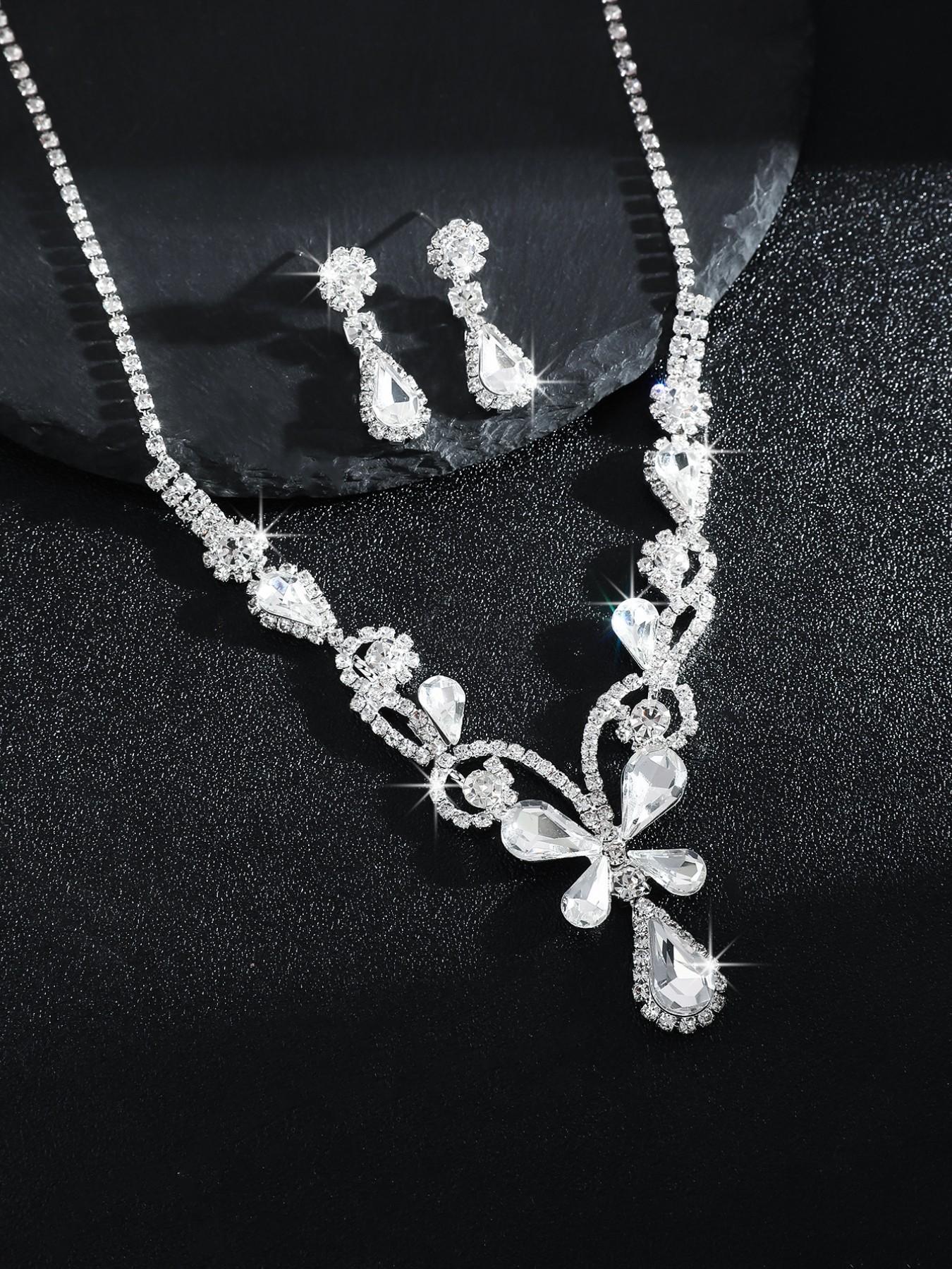 Luxurious Bridal Jewelry Set, Elegant Artificial Crystal Butterfly Necklace and Earrings, High-End Wedding Accessories, Beautiful Bride