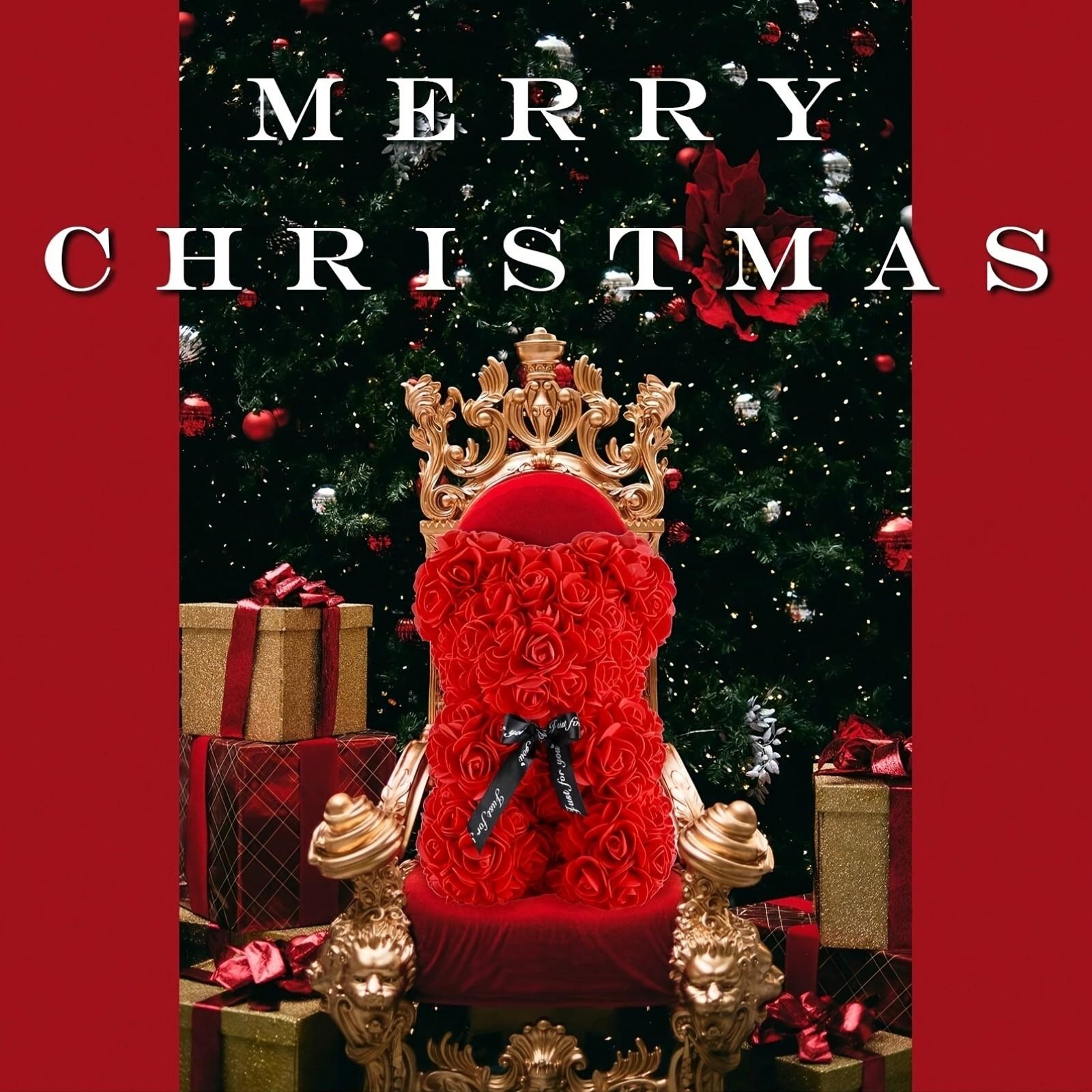 Valentine's Day Rose Bear Gift Set, Cute Teddy Bear with Box and Card, Romantic Birthday Anniversary Decoration