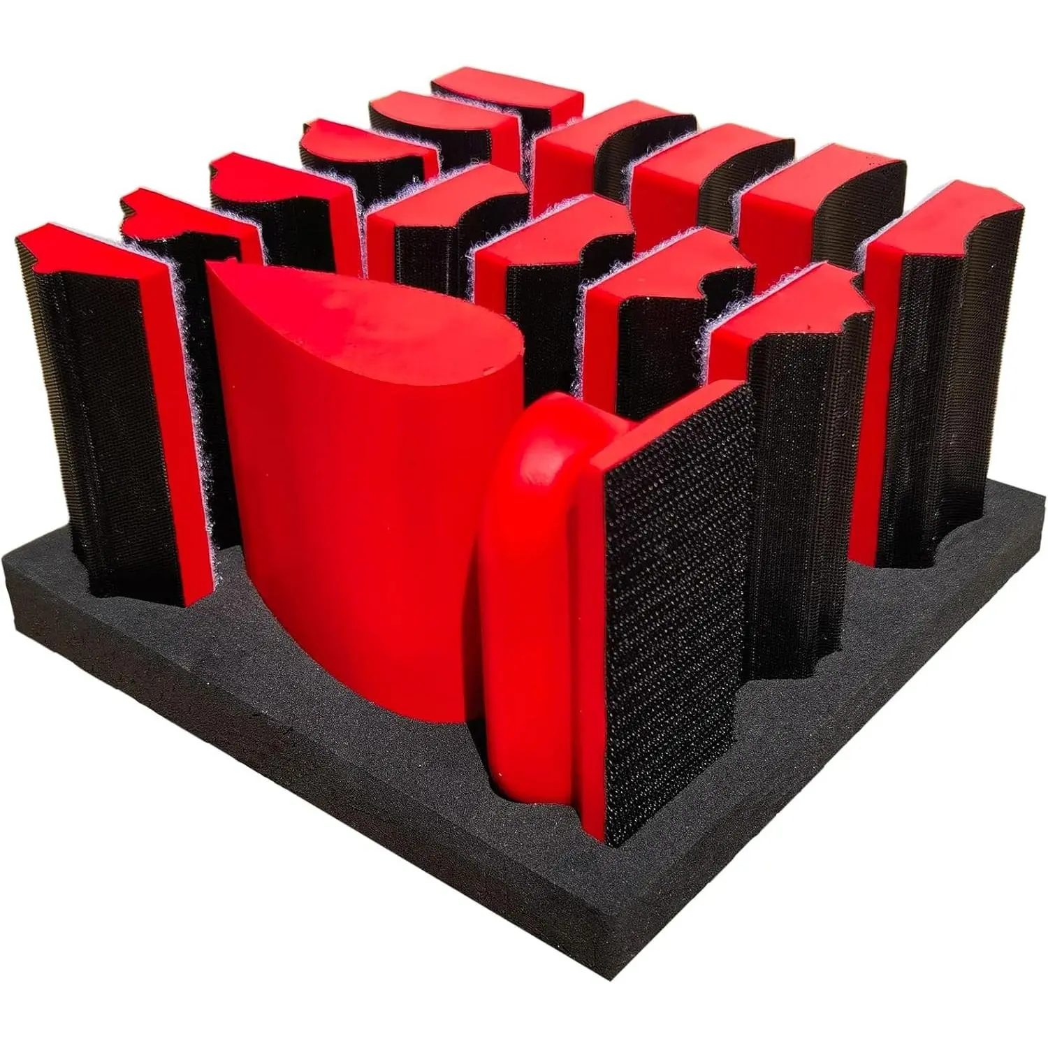 16-Piece Contoured Profile Hand Sanding Block Set with Hook and Loop Interchangeable Assorted Convex & Concave Shapes for Woodworking Furniture, Auto Paint and Crafts