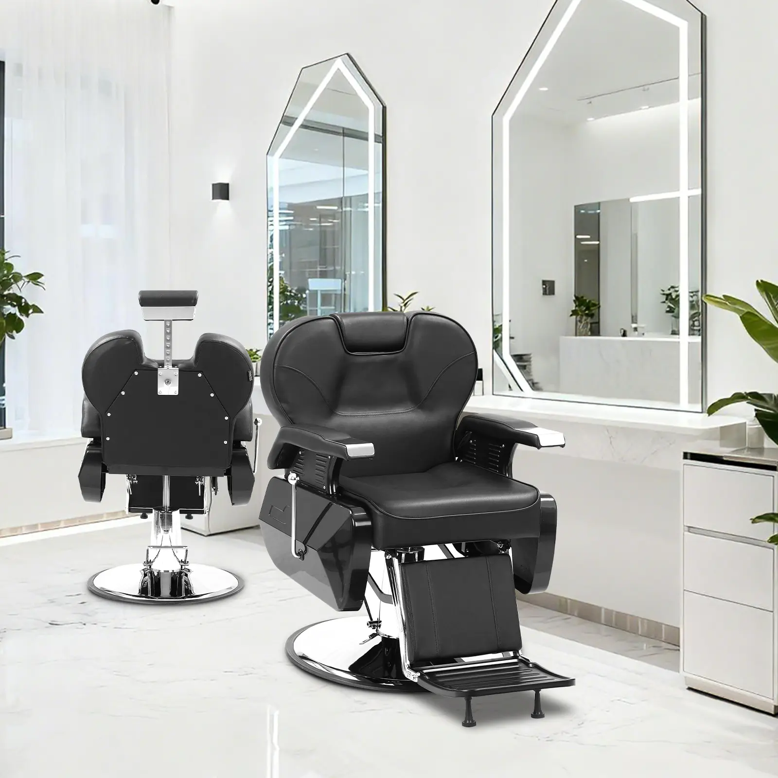 Commercial Hydraulic Barber Chair - Reclining Salon Chair with 360 Swivel, Adjustable Headrest, Footrest, 330 Lbs Chrome Base for Hair Stylist Tattoo