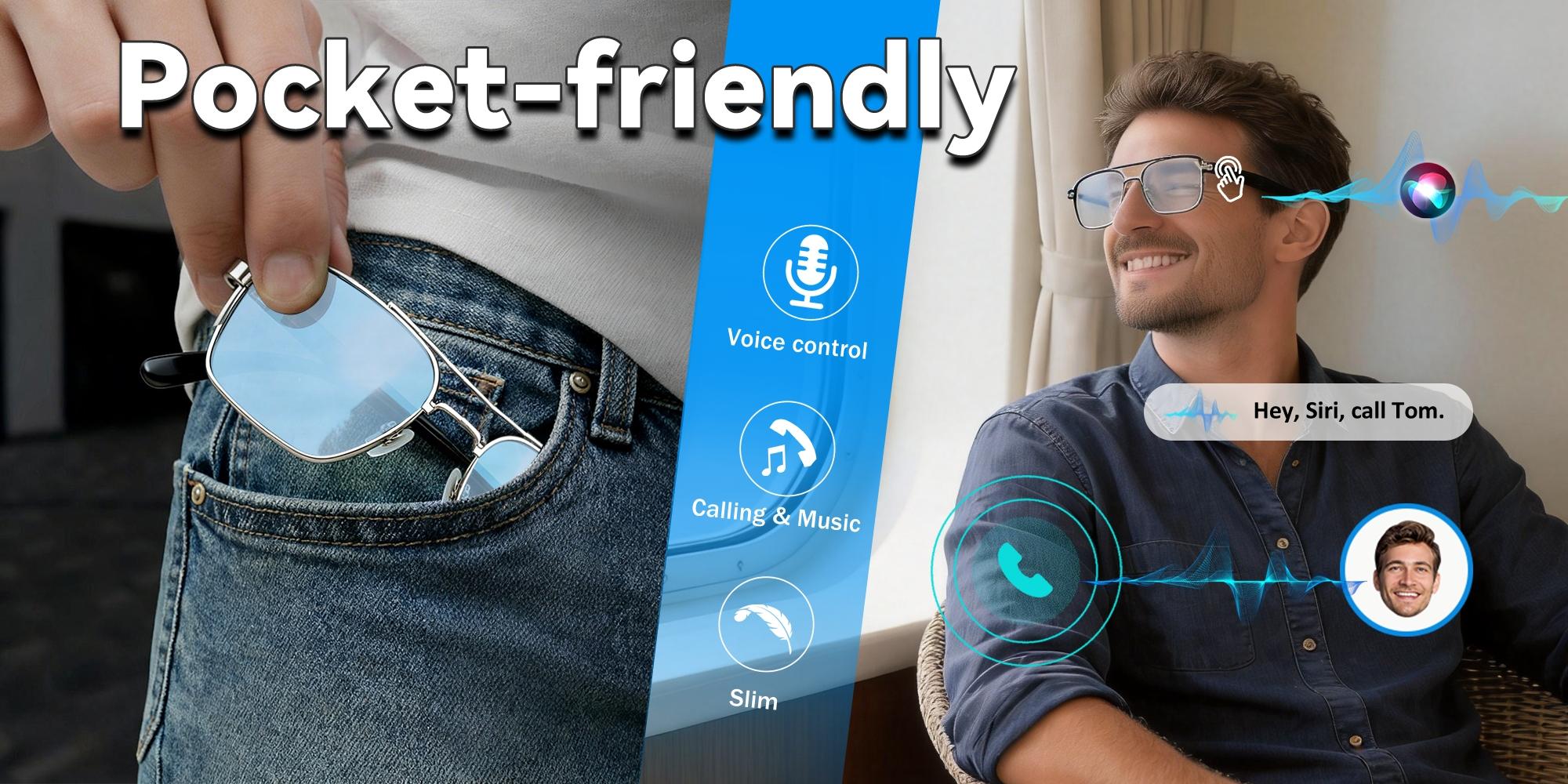 Bluetooth Audio Smart Transparent Glasses for Women Men,Light Blocking Bluetooth Glasses with Open Ear Speaker,Touch & Voice Control, Hands-Free Calls & Microphone for iPhone Android Music