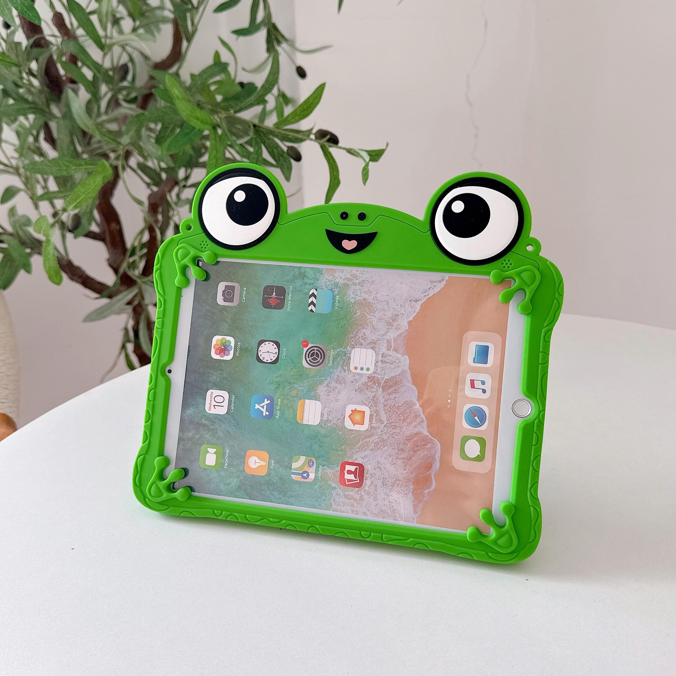 Cute Frog Tablet Case for Kids, Soft Silicone Protective Cover, 360° Rotating Stand, Cartoon Design, Compatible with iPad 7th-10th & Air 11-Inch, Tablet Accessories