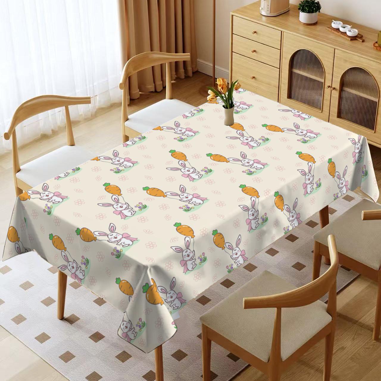 Rectangular Easter Tablecloth, Cartoon Rabbit & Egg Design, Spring/summer Floral Pattern, Perfect for Holiday/easter Decorations, Dining, Picnic Table Cover