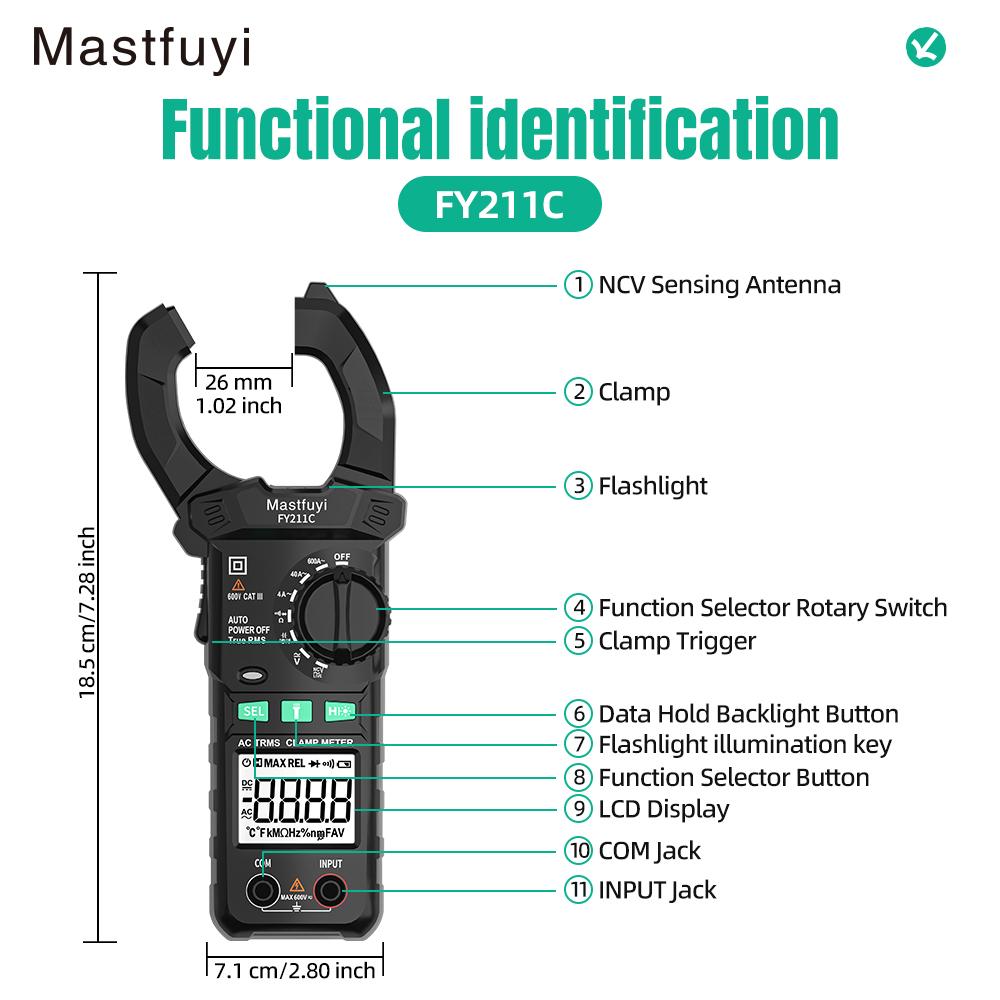 Automatic Range Clamp Multimeter Ac Dc Trms 4000 Counts, Resistance Capacitance Diode Test Ncv Contactless Voltage Detection Backlit Display Digital Multimeter