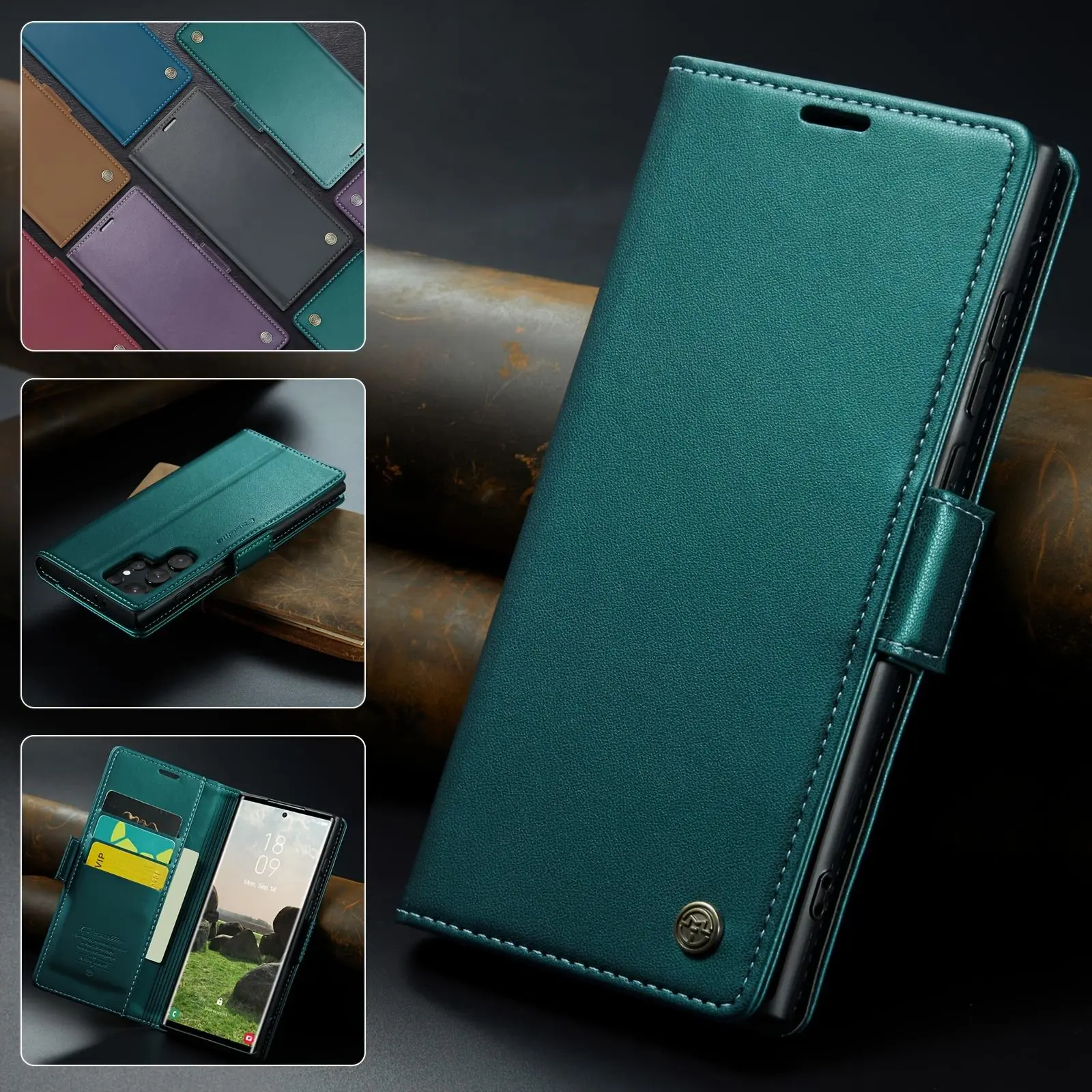 Phone Case - Premium Artificial Leather Flip Case for Samsung Note10, Note20, S10, S20, S21, S22, S23, And S24 Plus/Ultra/Fe, Featuring a Card Holder And RFID Protection, with a Magnetic Card Holder And Stand Function