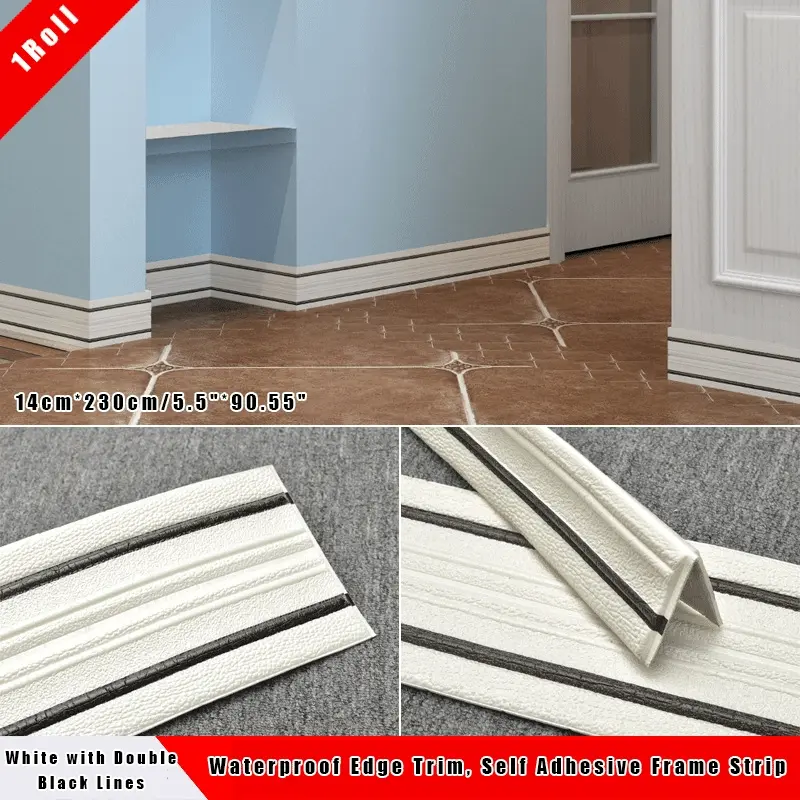 Flexible Thick Foam Peel & Stick Trim, Self Adhesive PVC Wall Border & Ceiling Molding, Removable Skirting Board Edge Strip for Window, Tile Splash Guard, Mirror Edge Home Decor