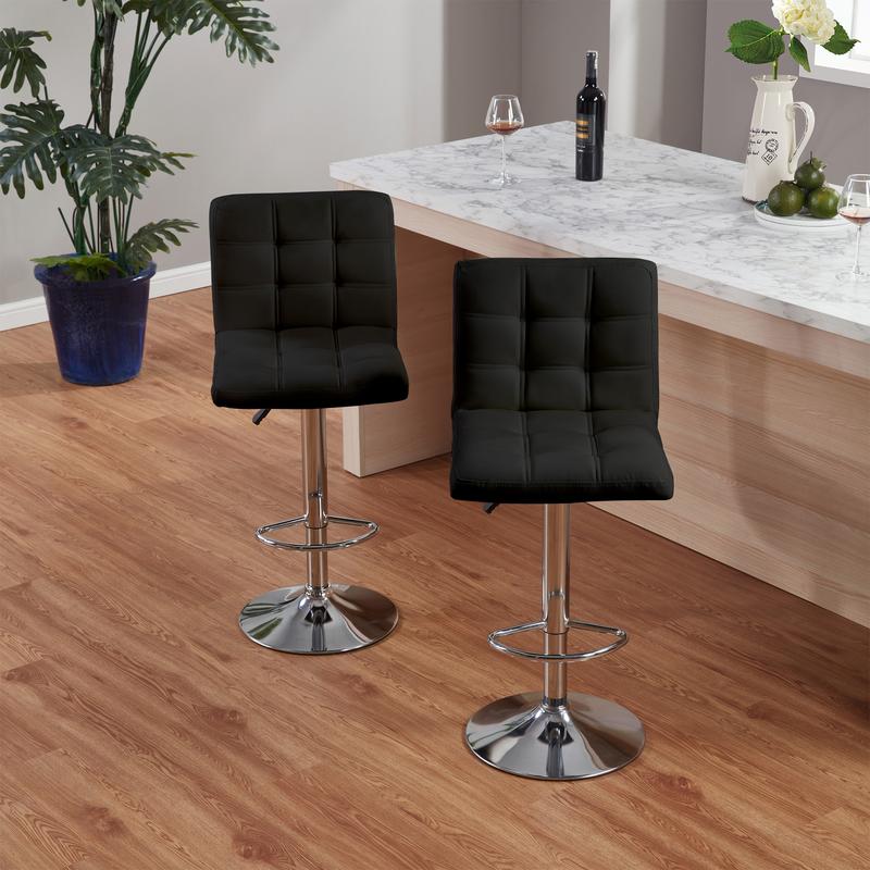 【TikTokShopBlackFriday】Adjustable Bar Stools Set of 2, Counter Height Swivel Bar Chairs with Backrest and Footrest, Square Cushion PU Leather Barstools for Kitchen Island, Café, Office