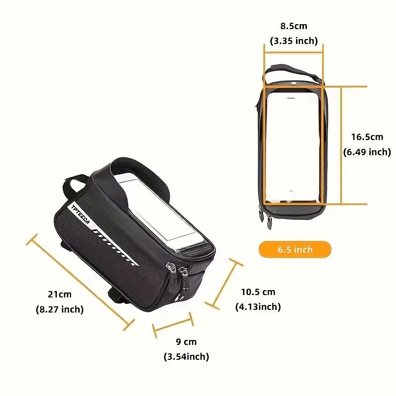 Mountain Bike Phone Holder, Waterproof PU Leather Bicycle Bag, Large Capacity Cycling Accessory, Touchscreen Compatible, Front Rack Mount, Bike Accessories