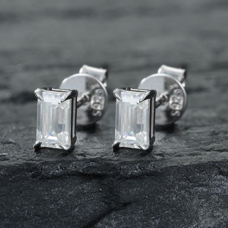 【#E550】Rectangular stud earrings UCCIYO Synthetic Moissanite Earrings For Women 925 Sterling Silver Stud Earring Men Hip Hop Jewelry Couple Gift