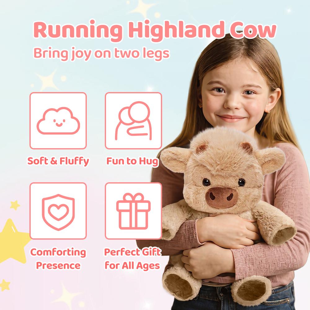 Cuddly Teddy Bear Super Soft Fluffy Running Cow Plush Toy Kawaii Highland Cow Plushies Cute Stuffed Animal Cuddle Therapy Plush for Kids & Adults