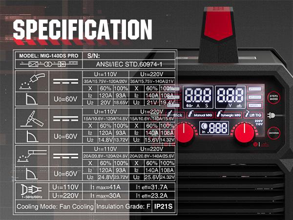 YESWELDER MIG-140DS-PRO Gas Gasless MIG Welder 140Amp | Synergic MIG Control, Dual Volts 110/220V & Large Digital Display | Gas/Flux Core/Lift TIG/Stick 4-in-1 Welding Machine YESWELDER MIG-140DS-PRO Gas Gasless MIG Welder 140Amp | Synergic MIG Control, Dual Volts 110/220V & Large Digital Display | Gas/Flux Core/Lift TIG/Stick 4-in-1 Welding Machine