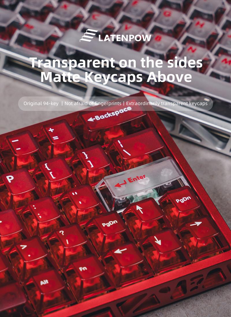 Latenpow Foggy Transparent Keycaps PBT Keycap Set for Mechanical Gaming Keyboard DIY 68/75 Layout 94 Keys