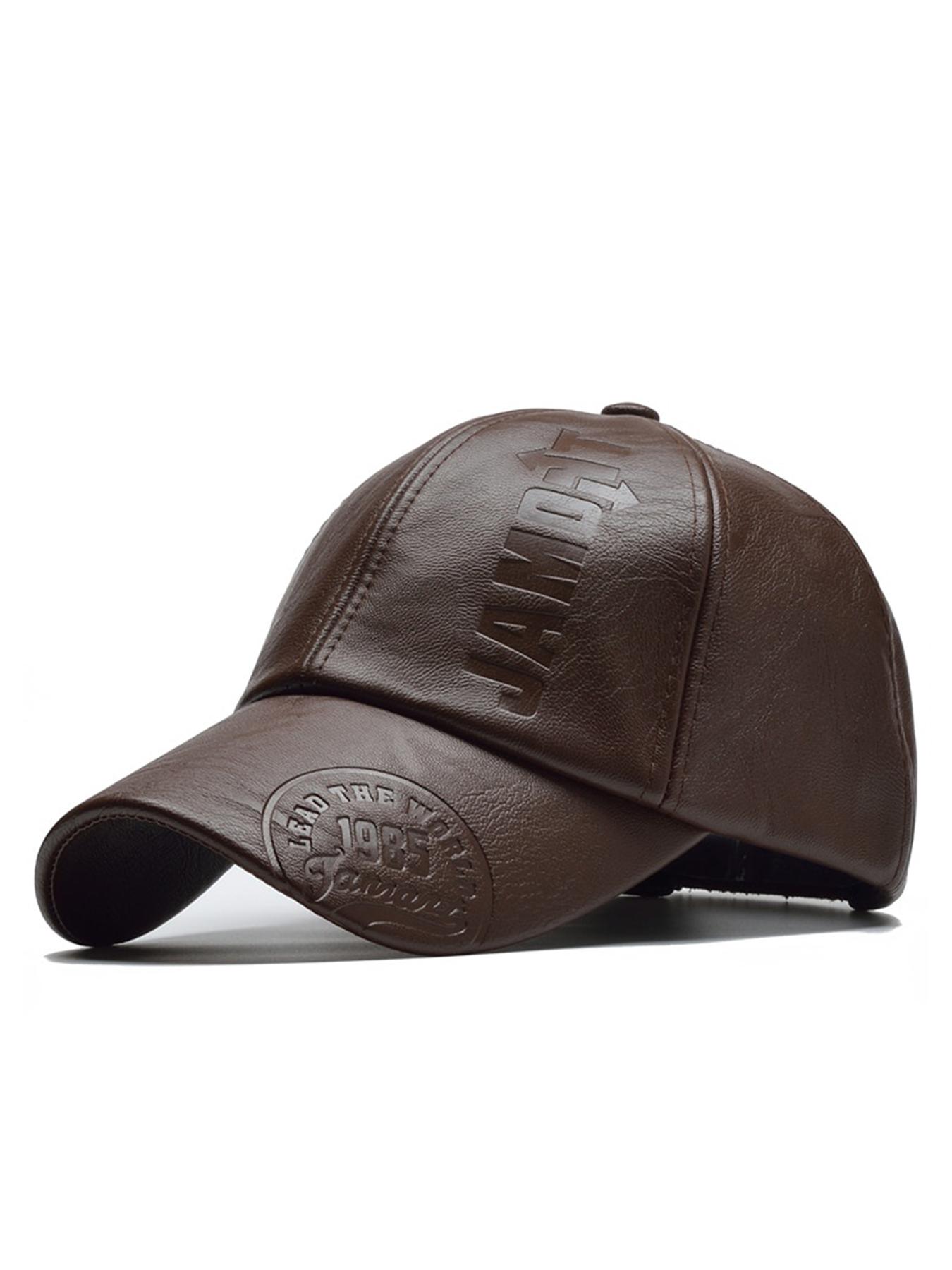 Men's PU Leather Baseball Cap, Adjustable Sun Protection Hat, Outdoor Travel Beach Vacation, Stylish Printed Design