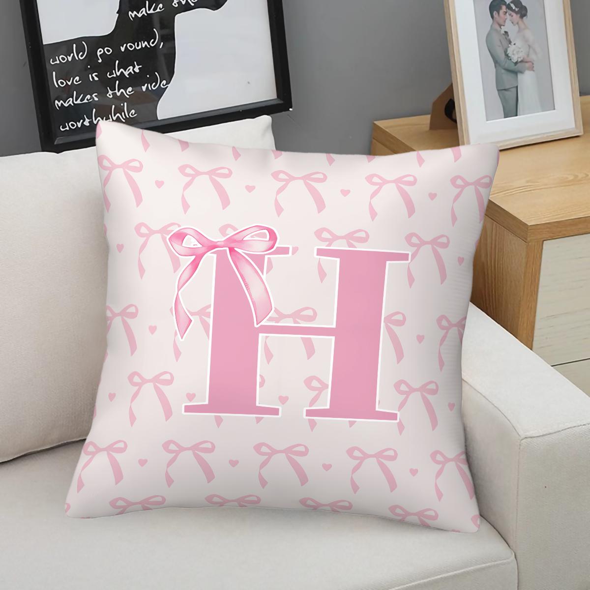 Pink Romantic Ballet Bow Full Alphabet Initial Throw Pillow with Insert, Coquette Aesthetic Decorative Pillow for Sofa, Bay Window, Patio, Cafe, All Season Use, Back Support Cushion, Ideal Housewarming Birthday Christmas Gift