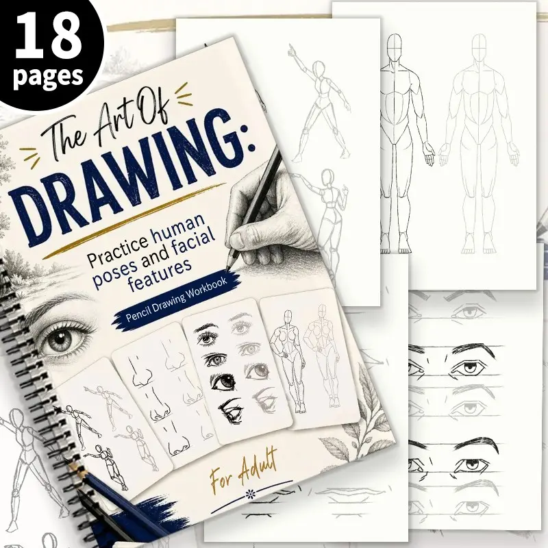 Sketch Practice Workbook, Pencil Drawing Tutorial, Human Pose and Facial Features, A4 Thick Paper, Beginner Art Training Book, Art Craft