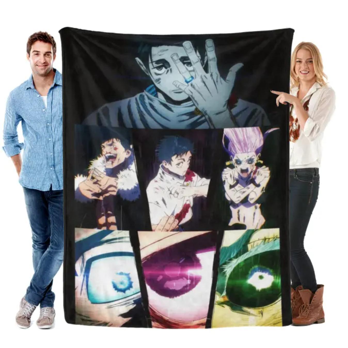 Jujutsu Kaisen Inspired Anime Blanket Featuring Gojo Satoru Toji Fushiguro Yuji Itadori Yuta Okkotsu Ultra Soft Flannel Throw Blanket Cozy Lightweight for Sofa Bed Couch Travel All Season Gift for Anime Fans Birthday Christmas