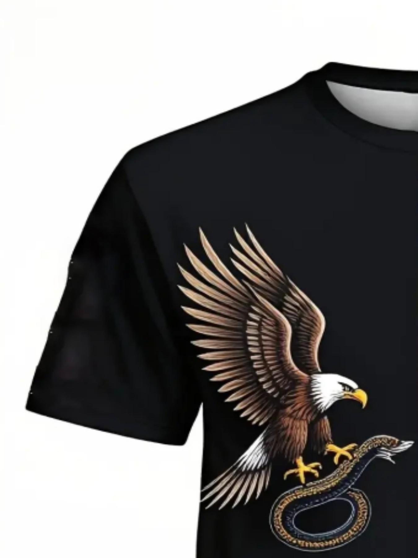 Men's Mexican Eagle Snake Aztec Sport T-Shirt, Street Style Round Neck Short Sleeve Top, Loose-Fit Geometric Pattern, All Seasons